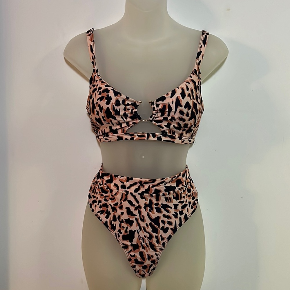 NWT Boutique Leopard Print High-Waisted Bikini Set - Size L